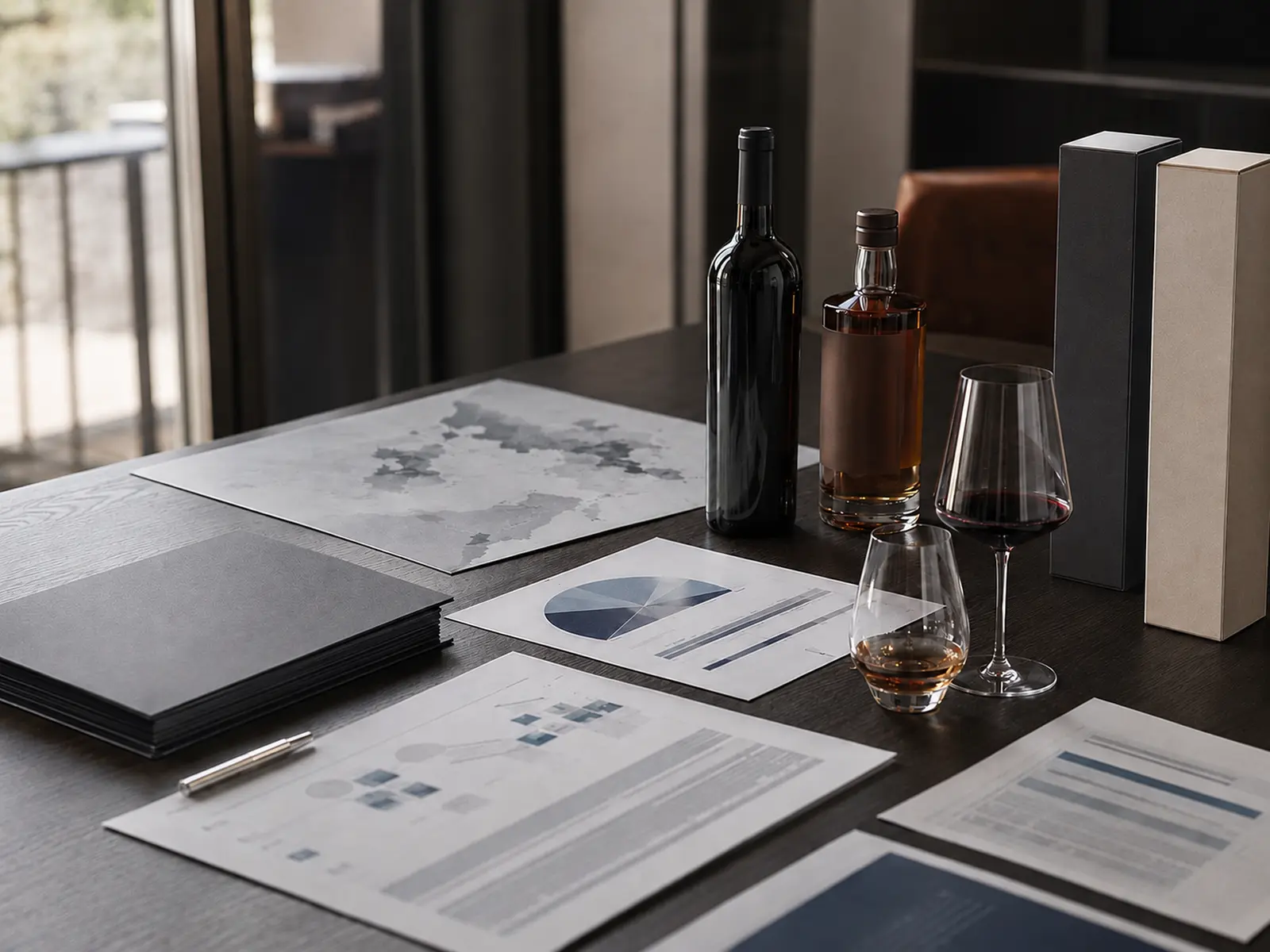 Unbranded pricing sheets, packaging samples and a U.S. market map arranged for commercial planning